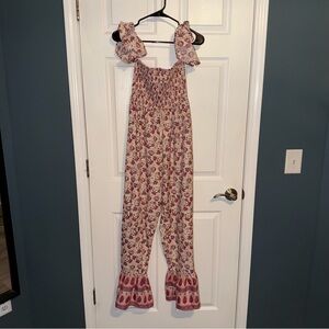 Floral Smocked Jumpsuit with Ruffle Straps - Pink/Cream